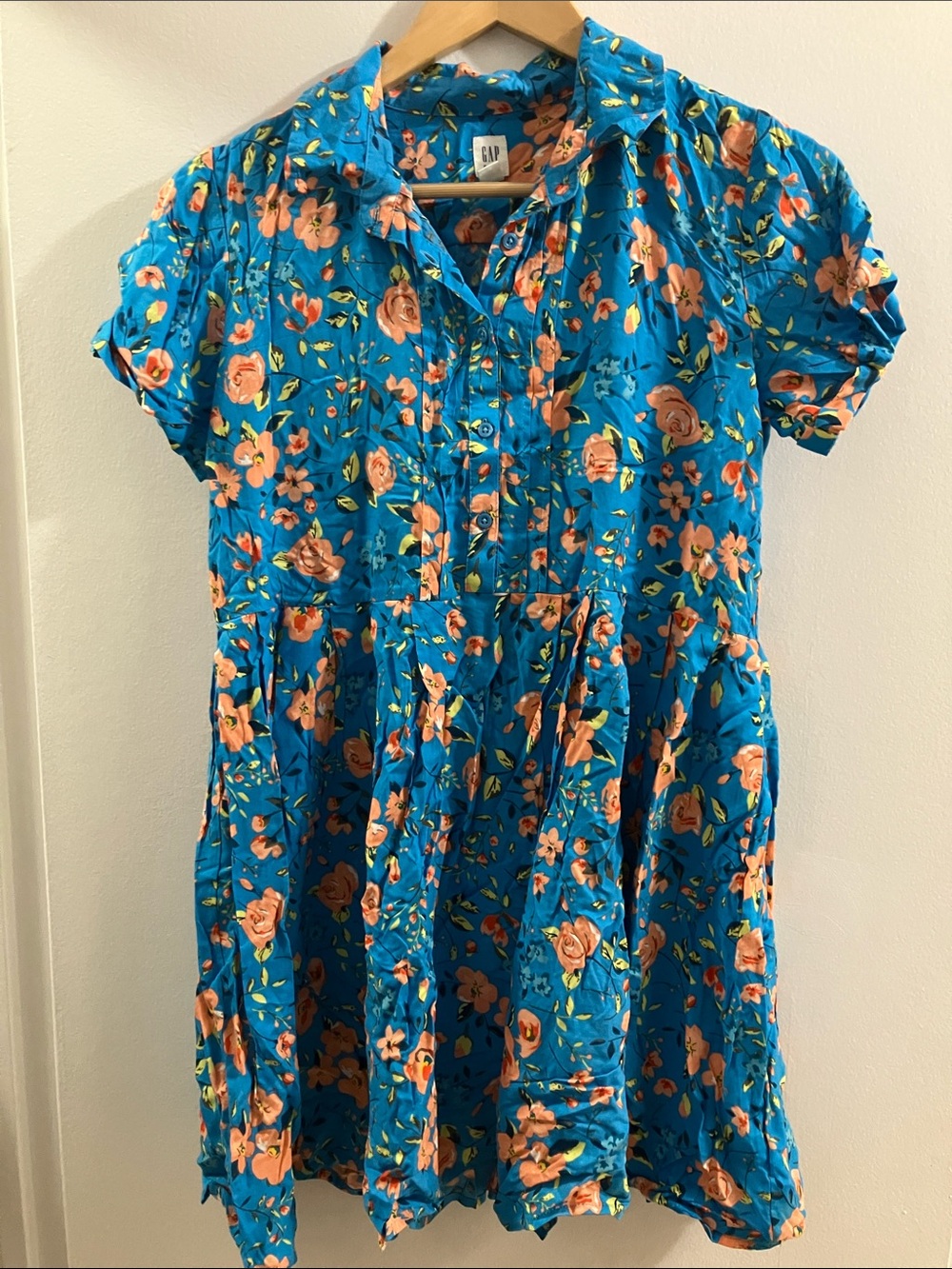 GAP Teal Blue Floral Button-Up Tunic